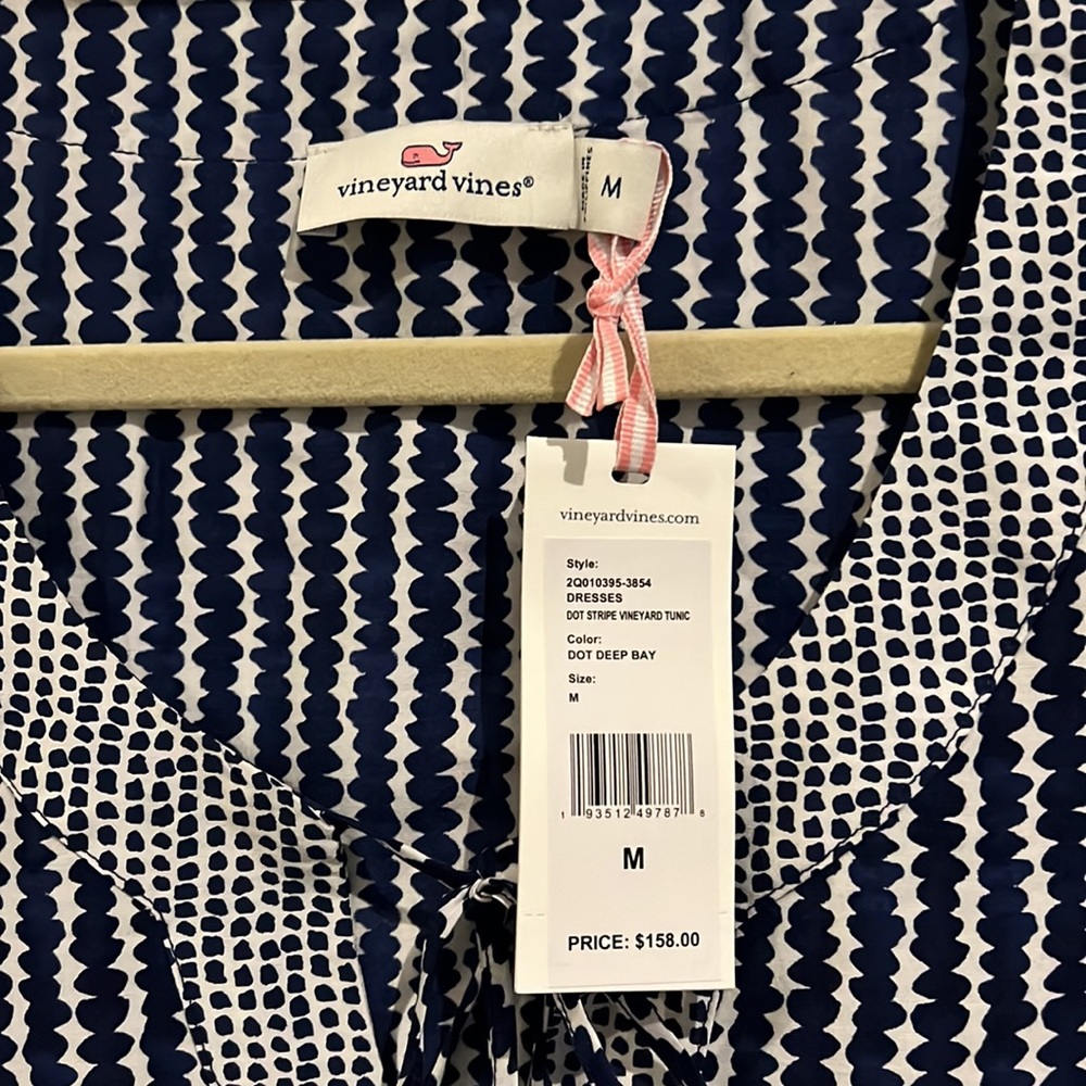 NWT VV Dot Stripe Vineyard Tunic Dress w/ Tassels, detail on flutter sleeves, M - Picture 5 of 8